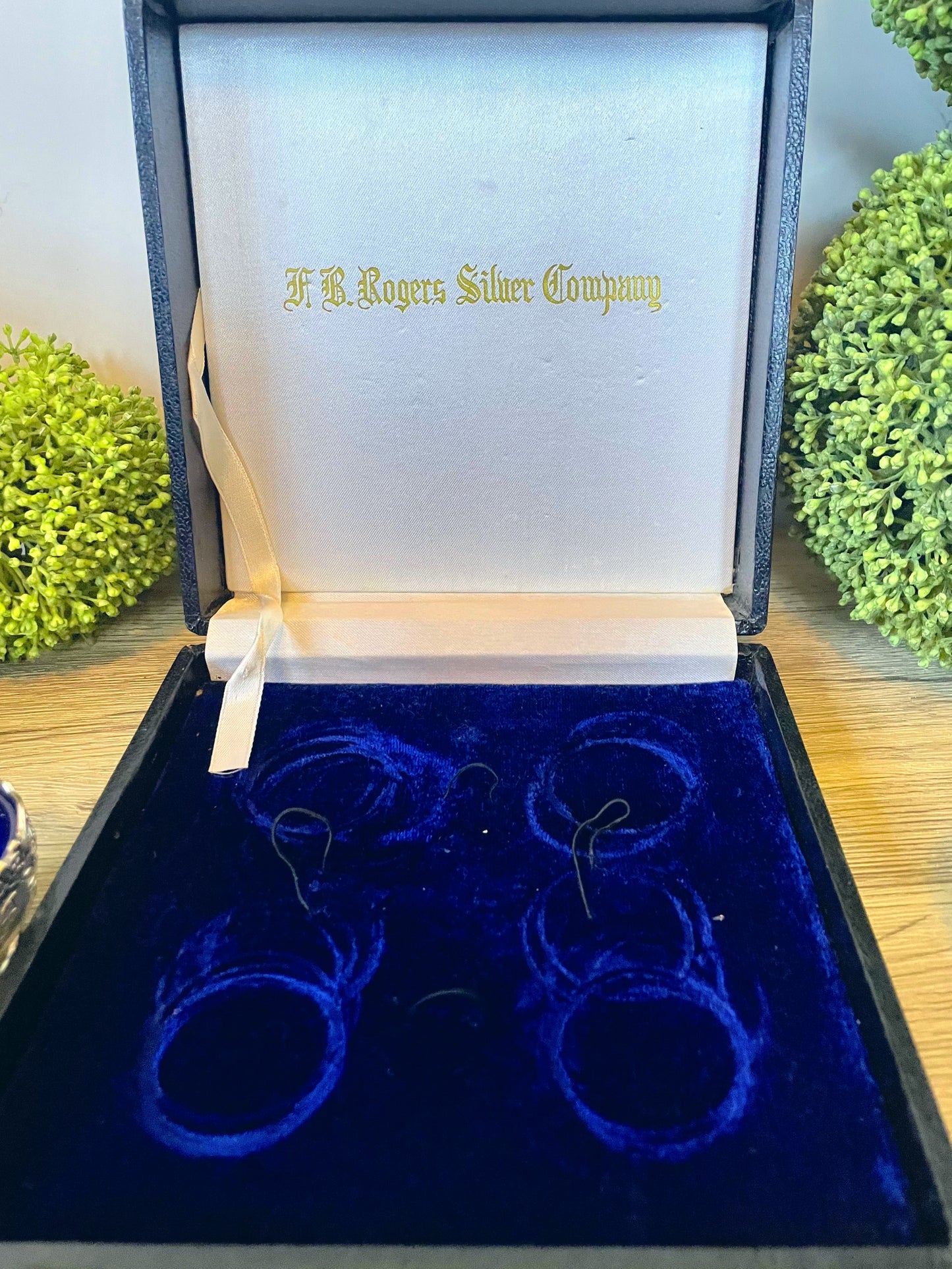 F. B. Rogers Silver Company Salt Cellars with Cobalt Blue Glass Inserts and Spoons