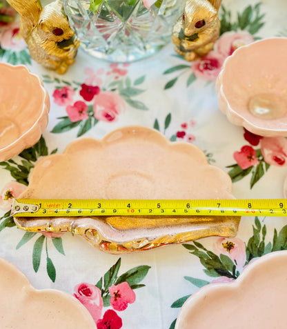 Vintage 1950s Shell Sea Ware Pink and Gold Glitter Sea Shell Shaped Dining Set with Sea Horse Tea Cups