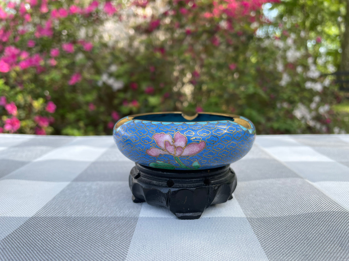 Vintage Cloisonne Blue and Pink Incense Burner/Ashtray