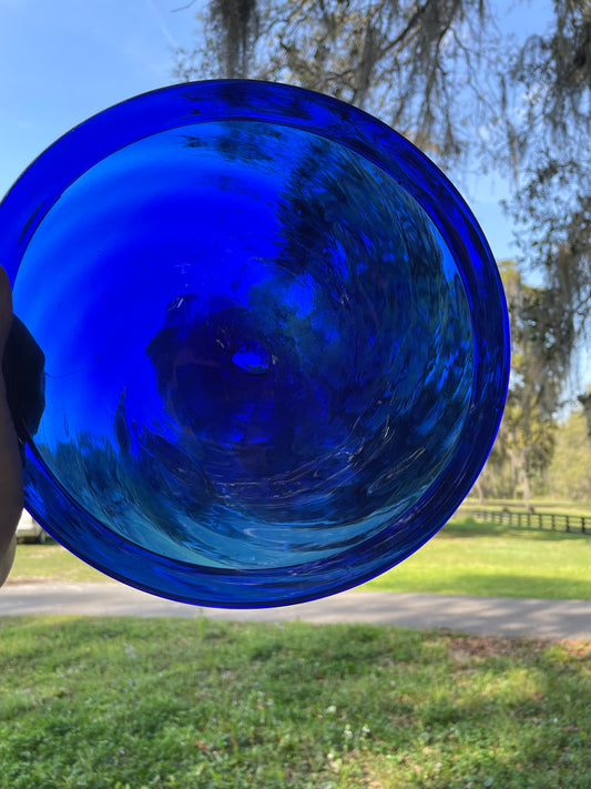 Vintage Cobalt Blue Hand Blown Swirl Plate 9" inch