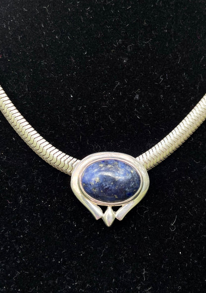 Vintage Blue Sodalite Stone and Sterling Silver Necklace and Ring Matching Jewelry Set