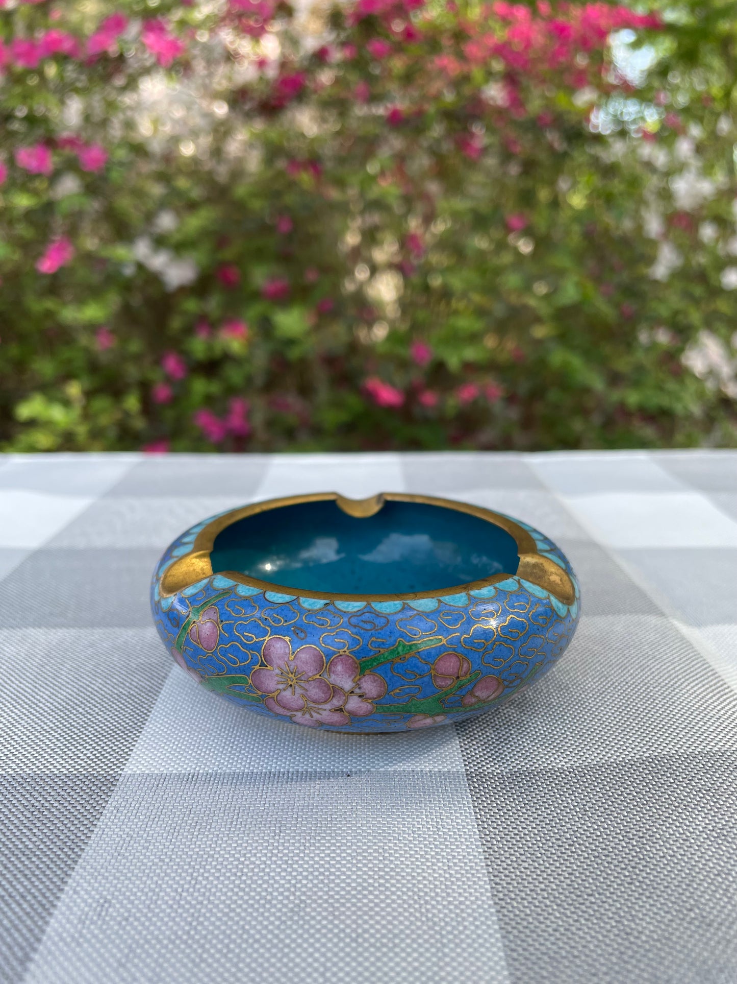 Vintage Cloisonne Blue and Pink Incense Burner/Ashtray