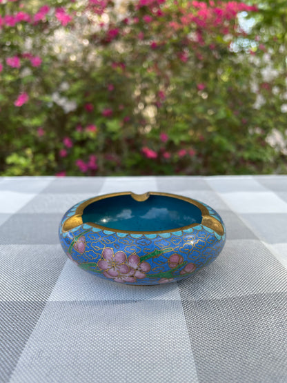 Vintage Cloisonne Blue and Pink Incense Burner/Ashtray