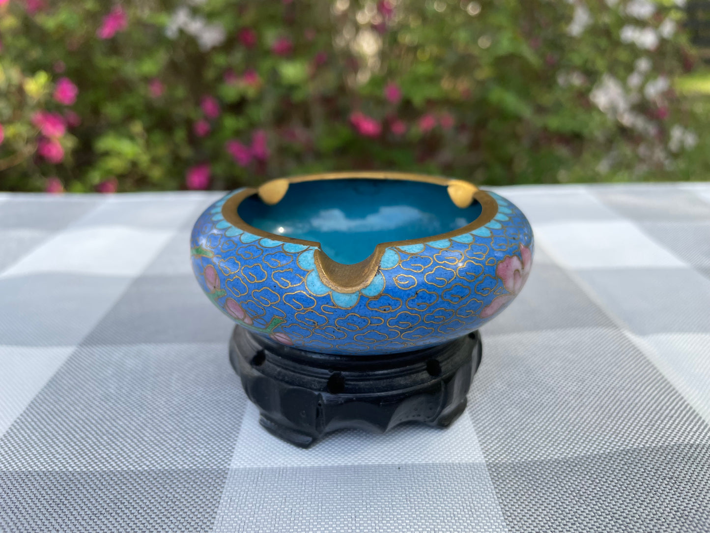 Vintage Cloisonne Blue and Pink Incense Burner/Ashtray