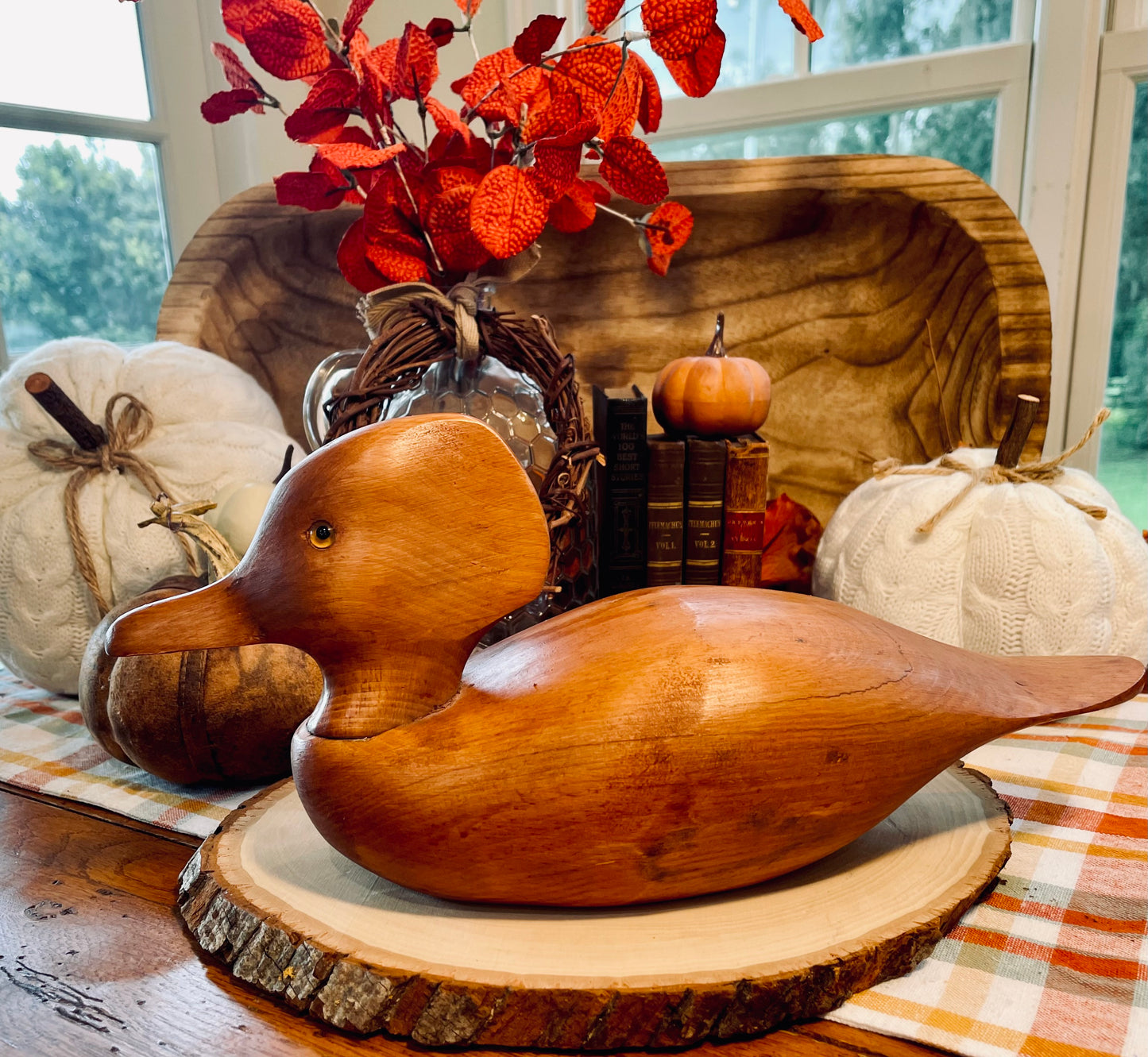 Vintage Solid Oak Duck Decoy