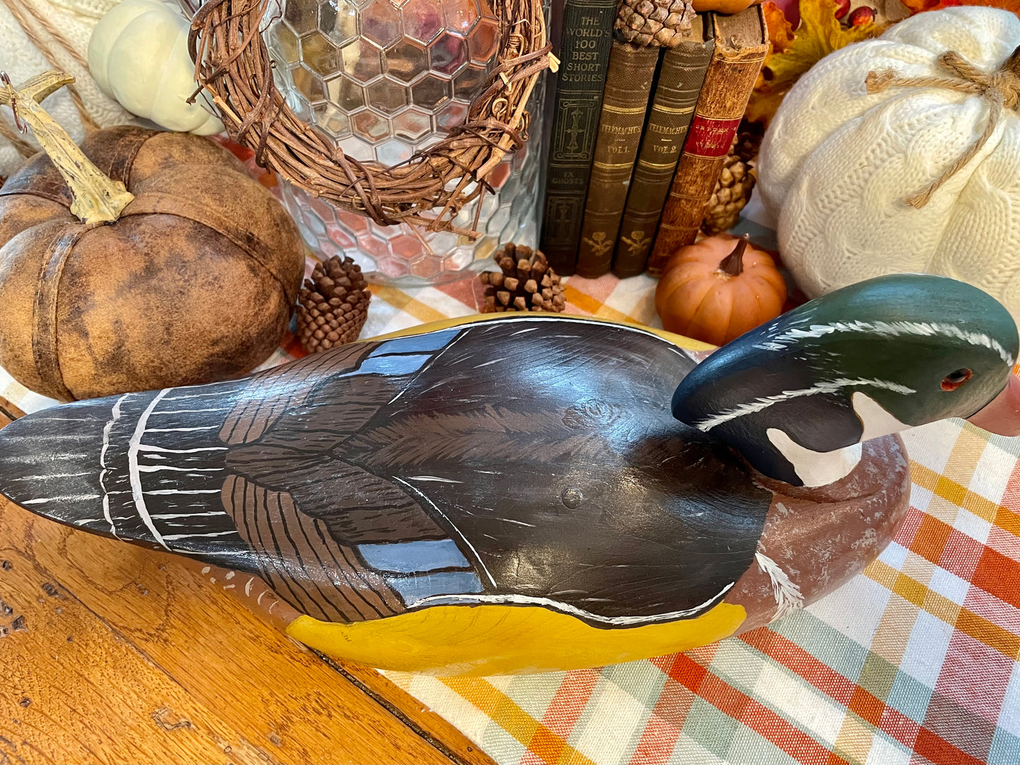 Vintage Wooden Duck Decoy Male Wood Duck