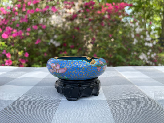 Vintage Cloisonne Blue and Pink Incense Burner/Ashtray