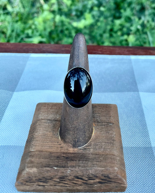 Vintage Black Stone and Silver Ring