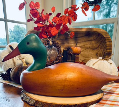 Vintage Oak Carved Duck Decoy