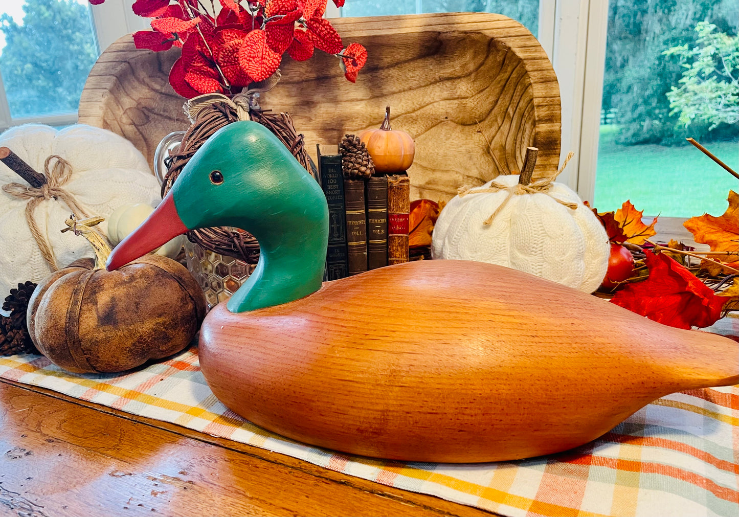 Vintage Oak Carved Duck Decoy