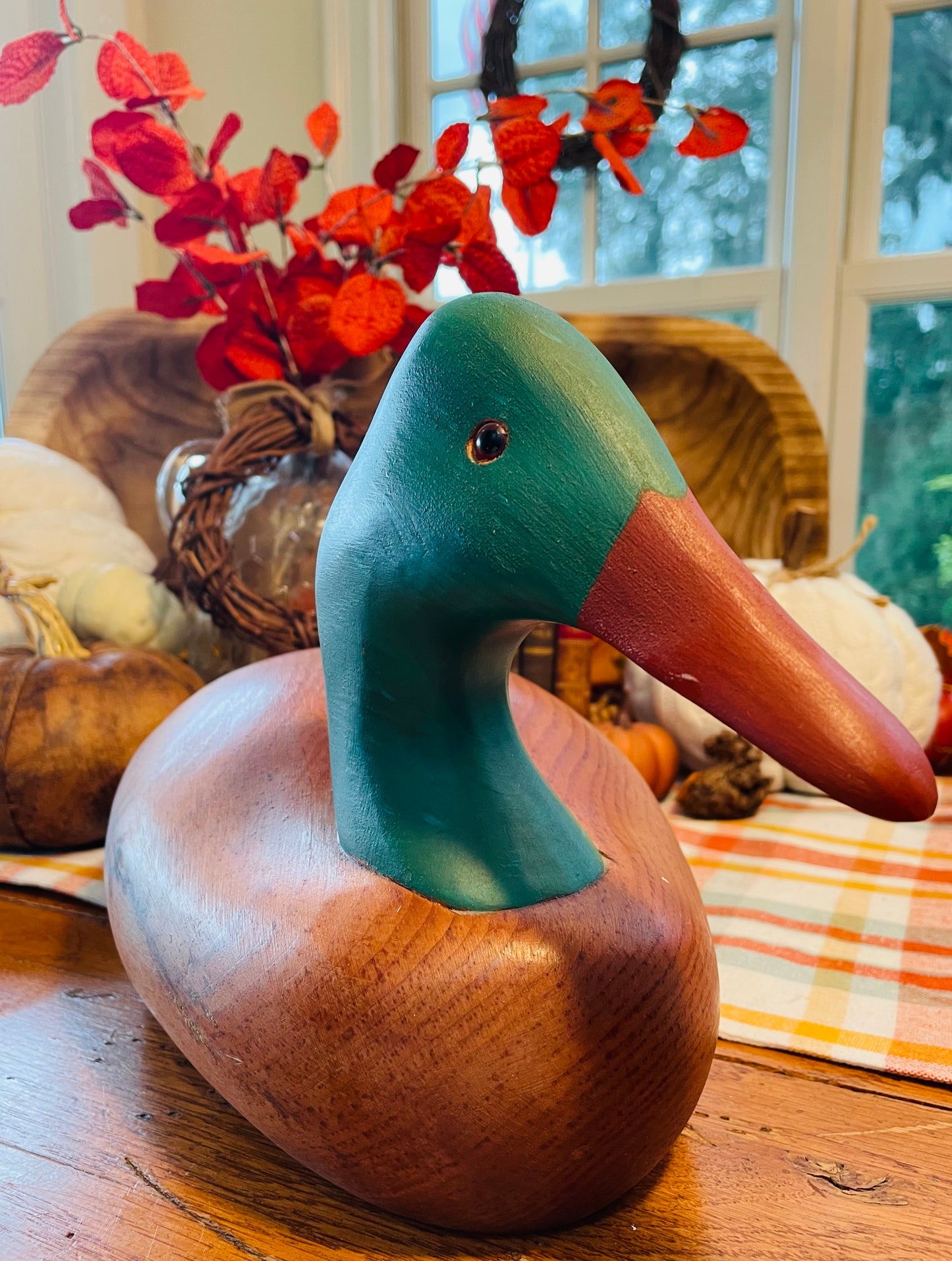 Vintage Oak Carved Duck Decoy