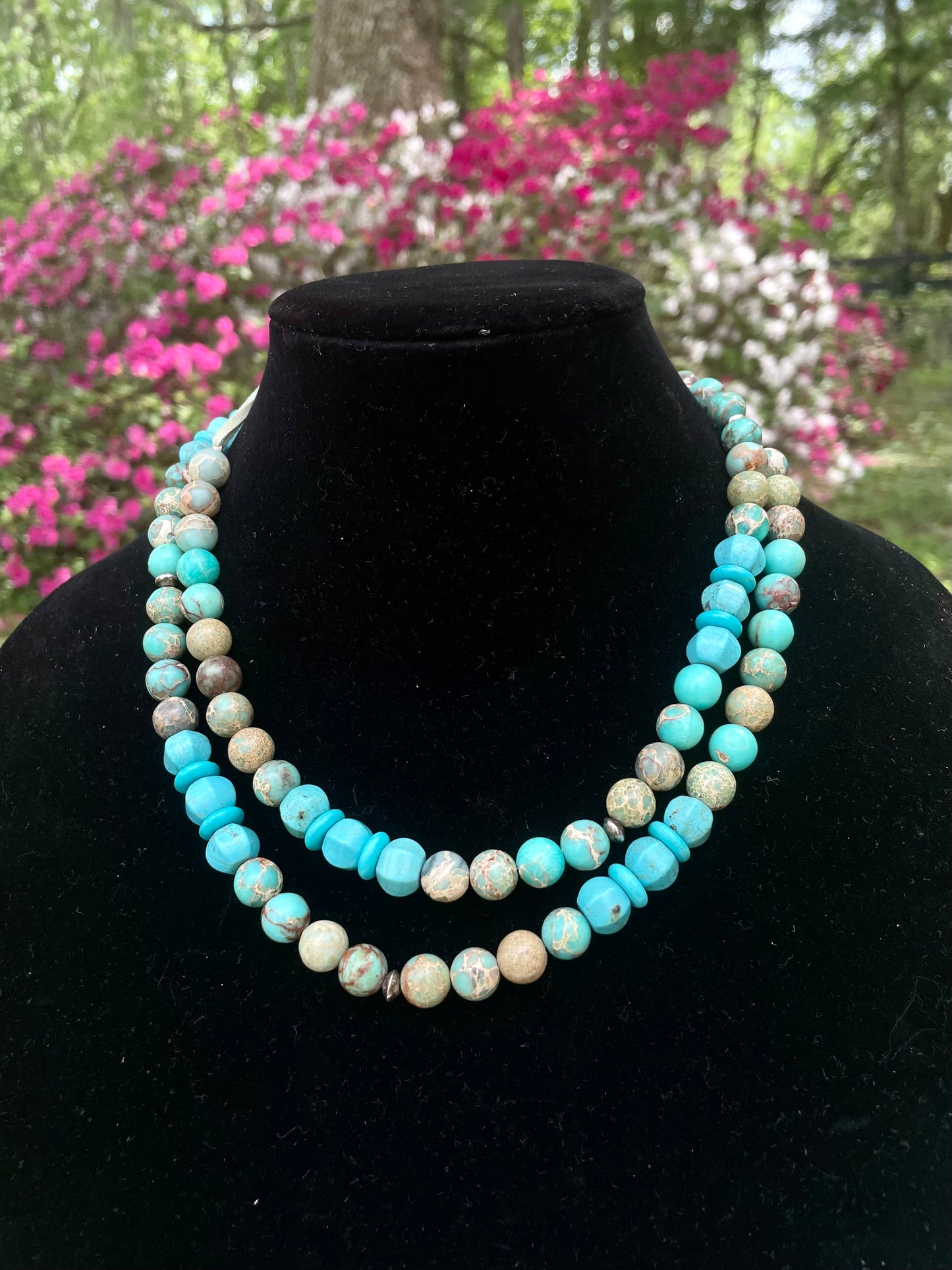 Turquoise Beaded Suede Rope Style Necklace