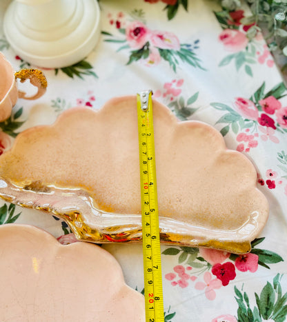 Vintage 1950s Shell Sea Ware Pink and Gold Glitter Sea Shell Shaped Dining Set with Sea Horse Tea Cups