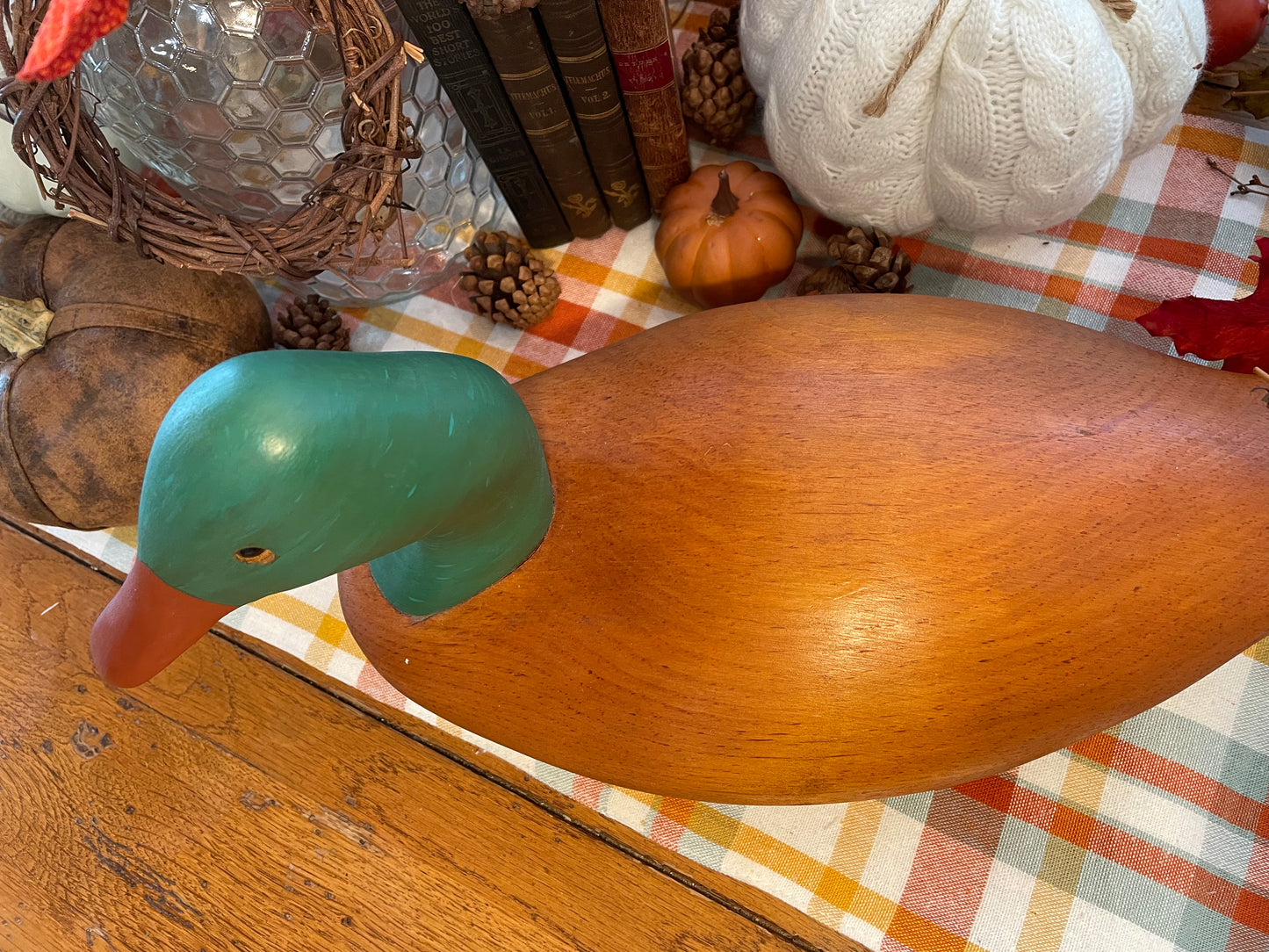 Vintage Oak Carved Duck Decoy