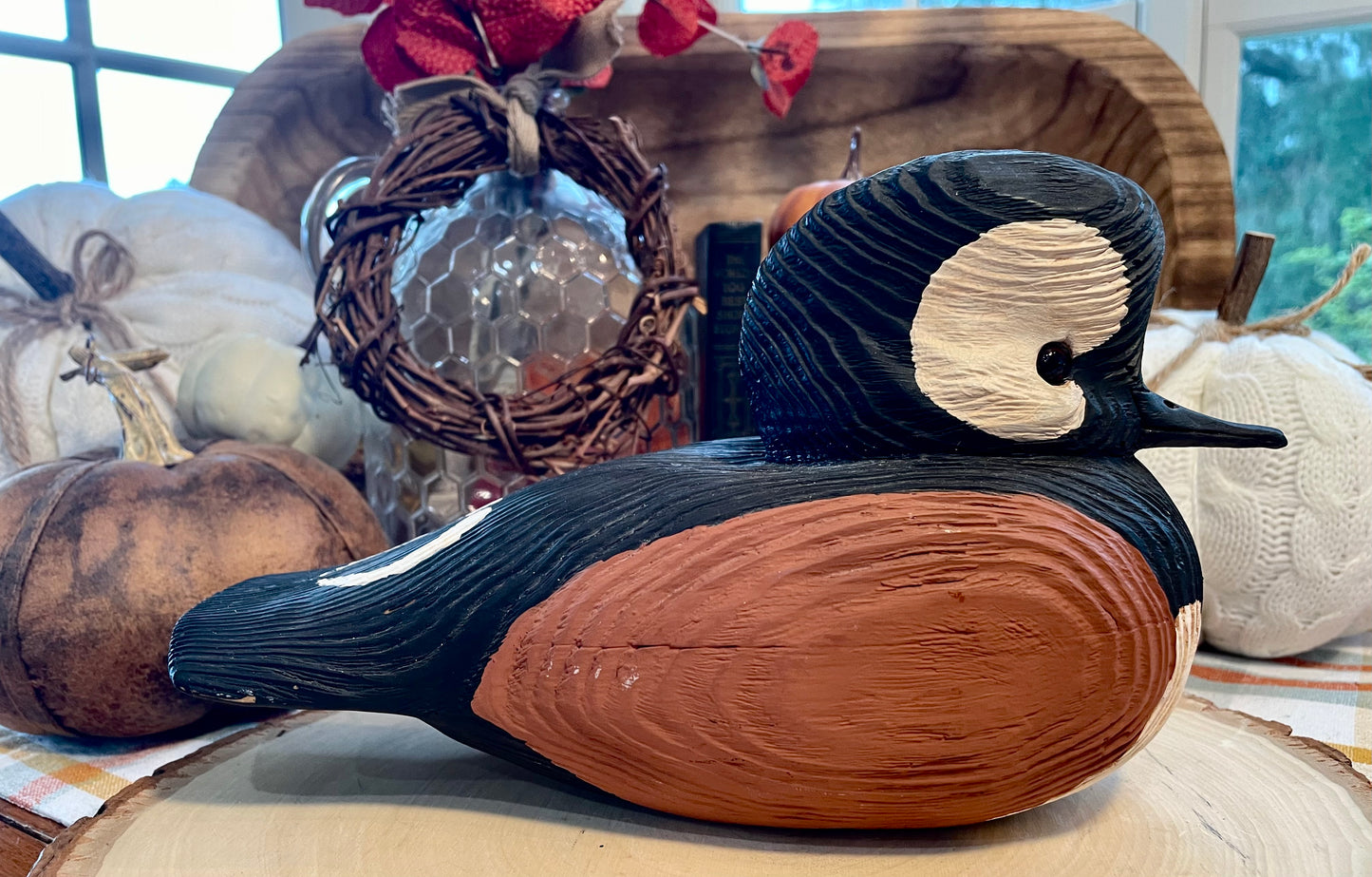 Vintage Wooden Hooded Merganser Duck Decoy