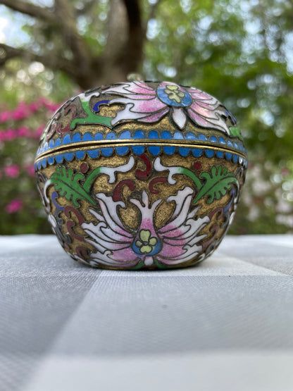 Vintage Cloisonne Ornate Enamel over Bronze Apple Trinket Box Candle