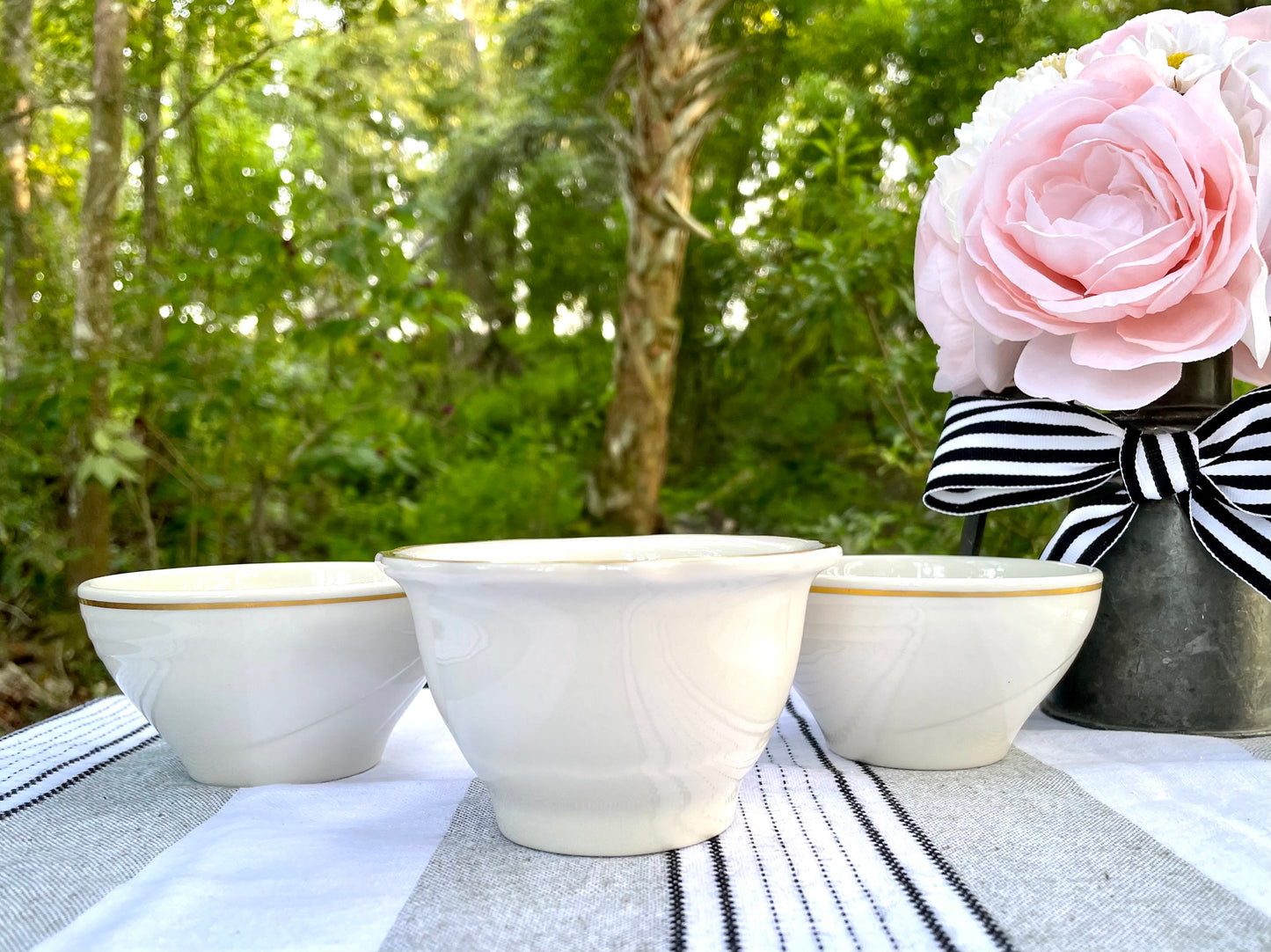 Vintage Syracuse China Ivory Collection Small Sauce Bowls One with a Ruffled Edge