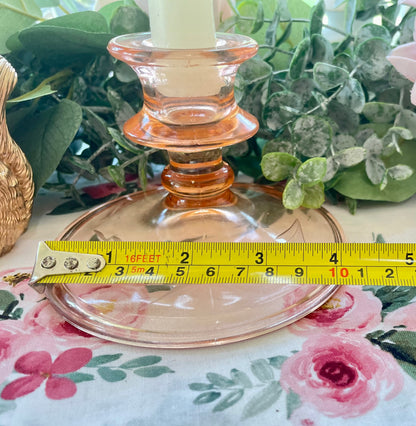 Antique Pink Depression Glass Tapered Etched Table Top Candle Holders