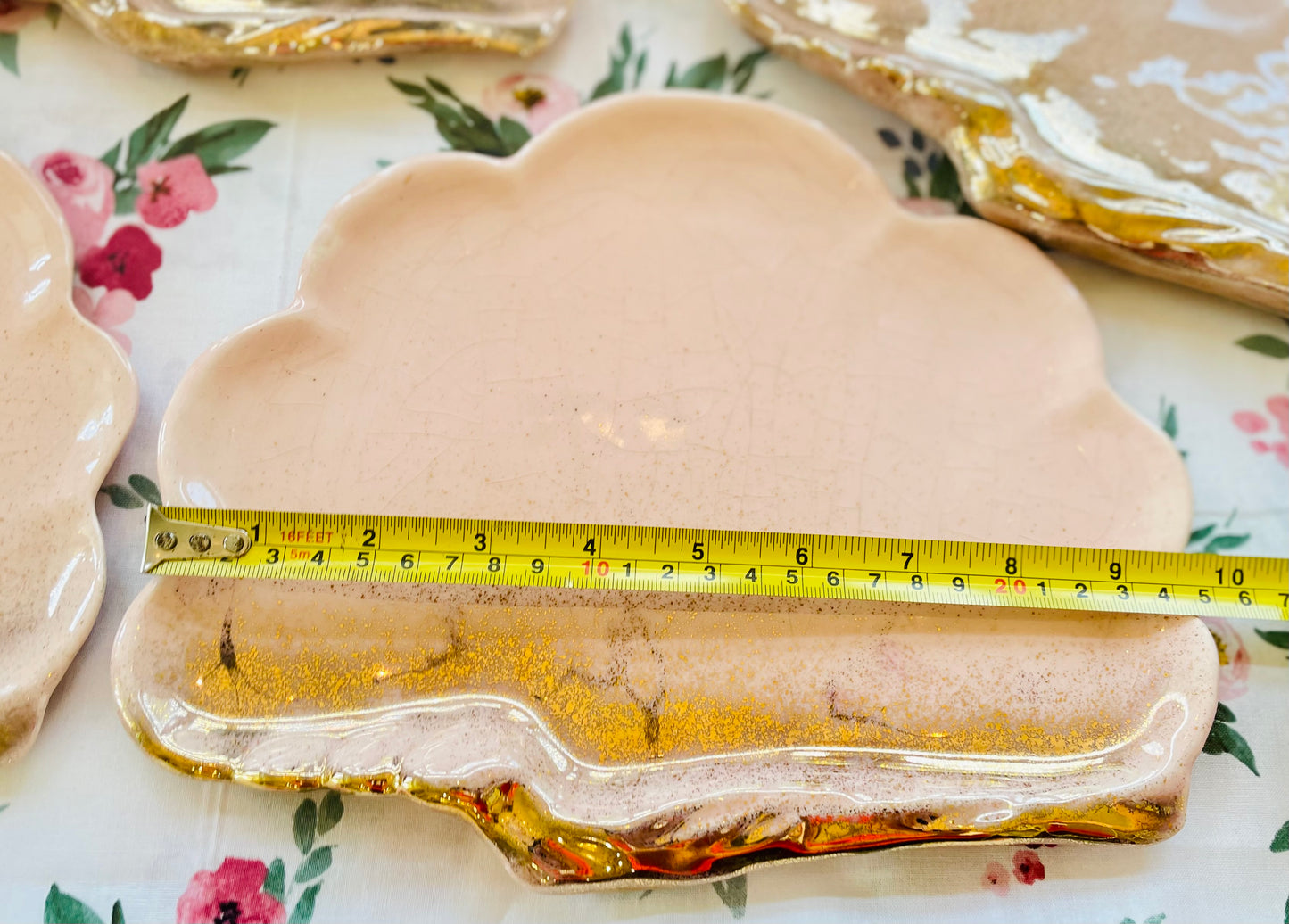 Vintage 1950s Shell Sea Ware Pink and Gold Glitter Sea Shell Shaped Dining Set with Sea Horse Tea Cups