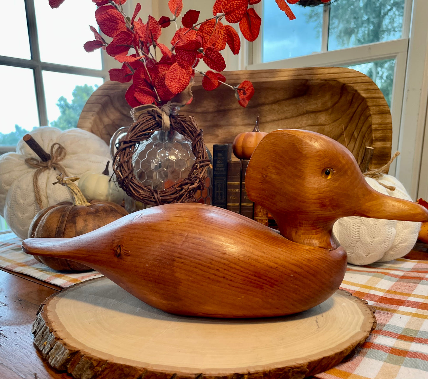 Vintage Solid Oak Duck Decoy