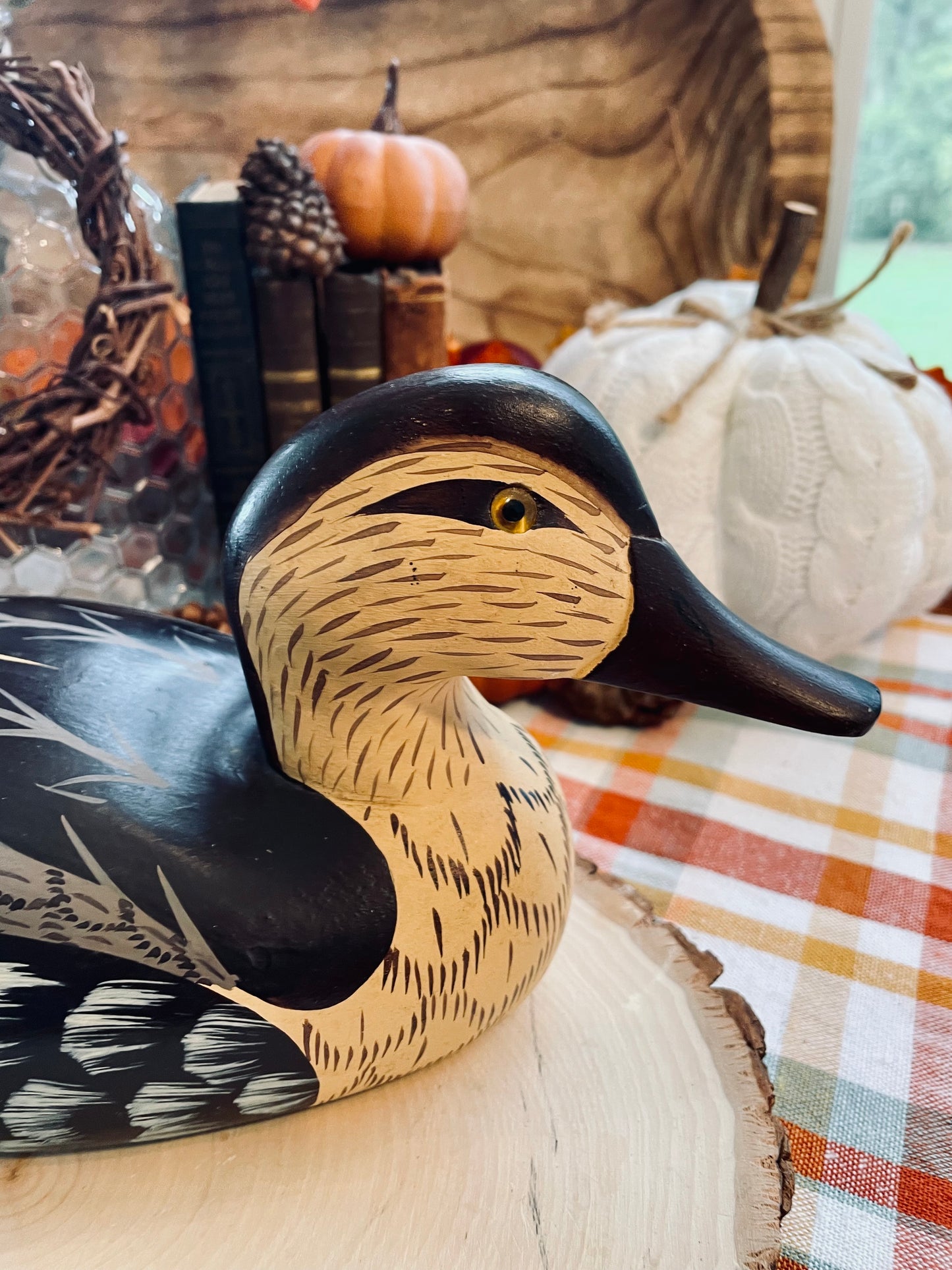 Vintage Hand Painted Mottled Female Wooden Duck Decoy