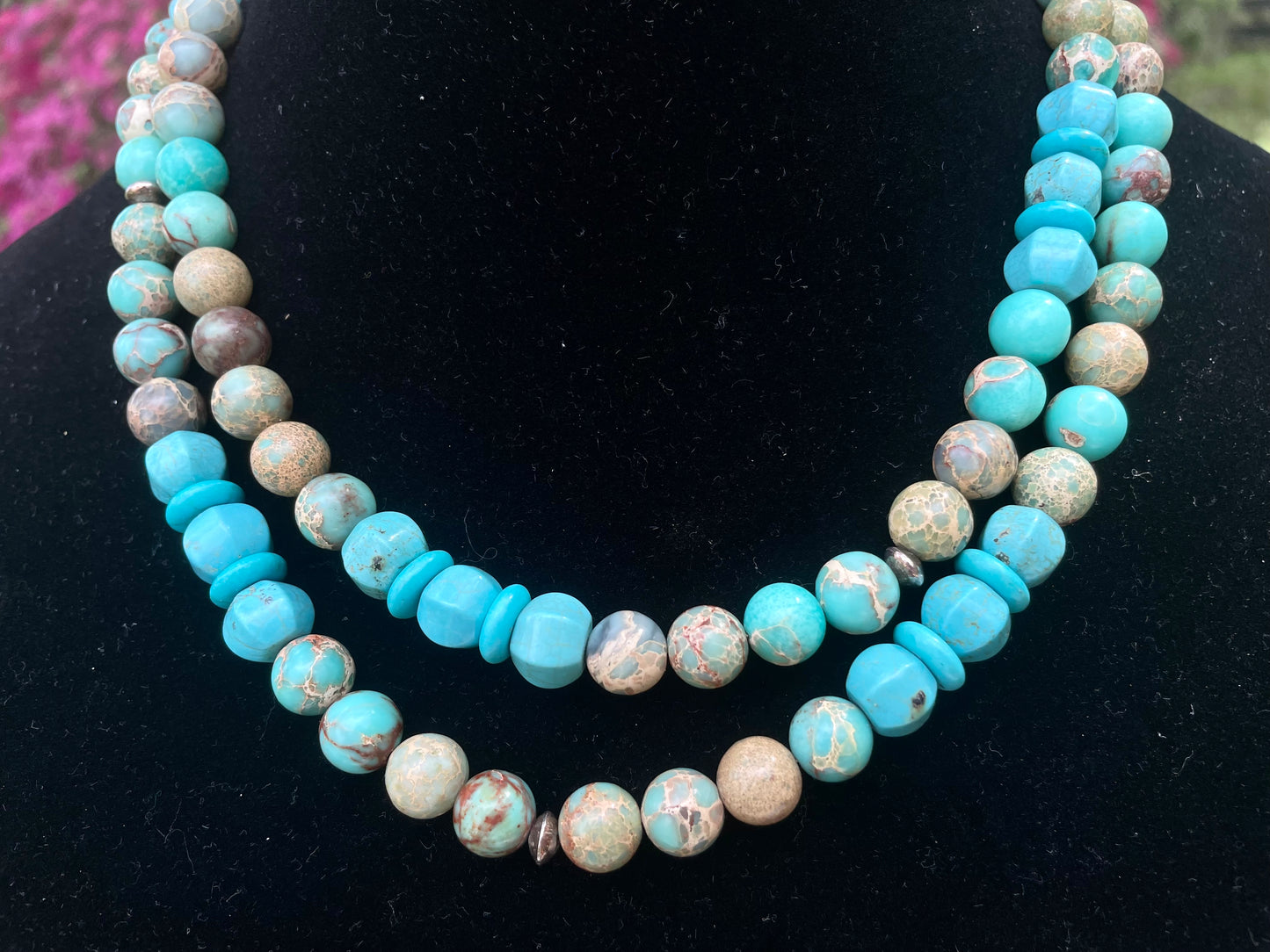 Turquoise Beaded Suede Rope Style Necklace