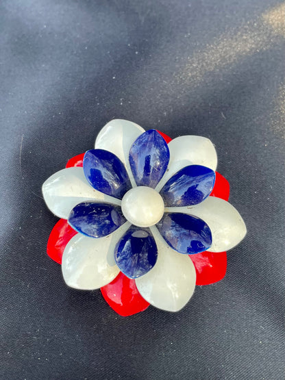 Vintage Patriotic Red White and Blue Daisy Pin Brooch