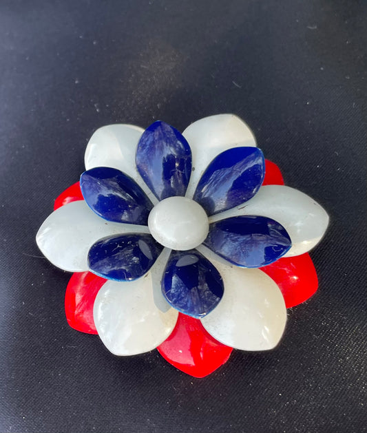 Vintage Patriotic Red White and Blue Daisy Pin Brooch