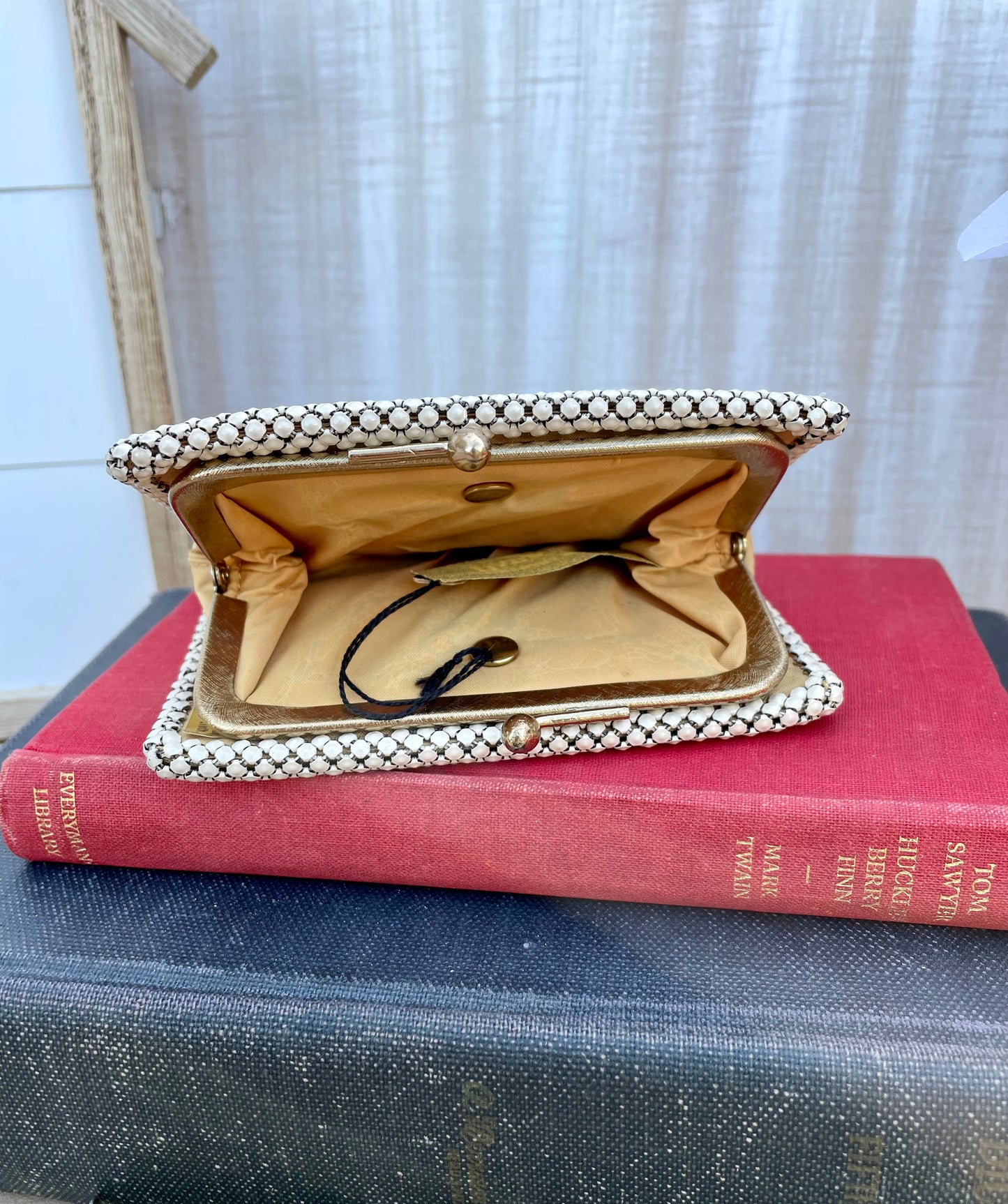 Antique Park Lane Pearl White and Gold Folding Twist Top Wallet