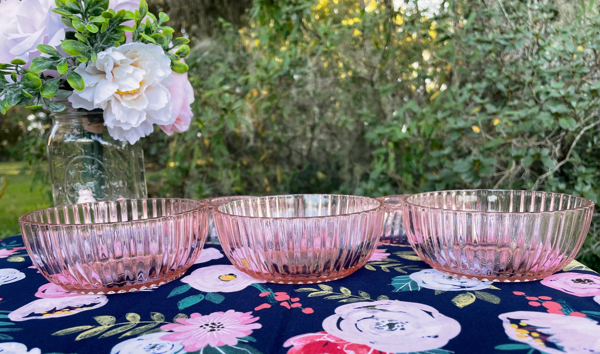 Antique Set – of Glass Anchor Bowls Bird Company 3 The Pink Mary Broken Depression Queen Hocking