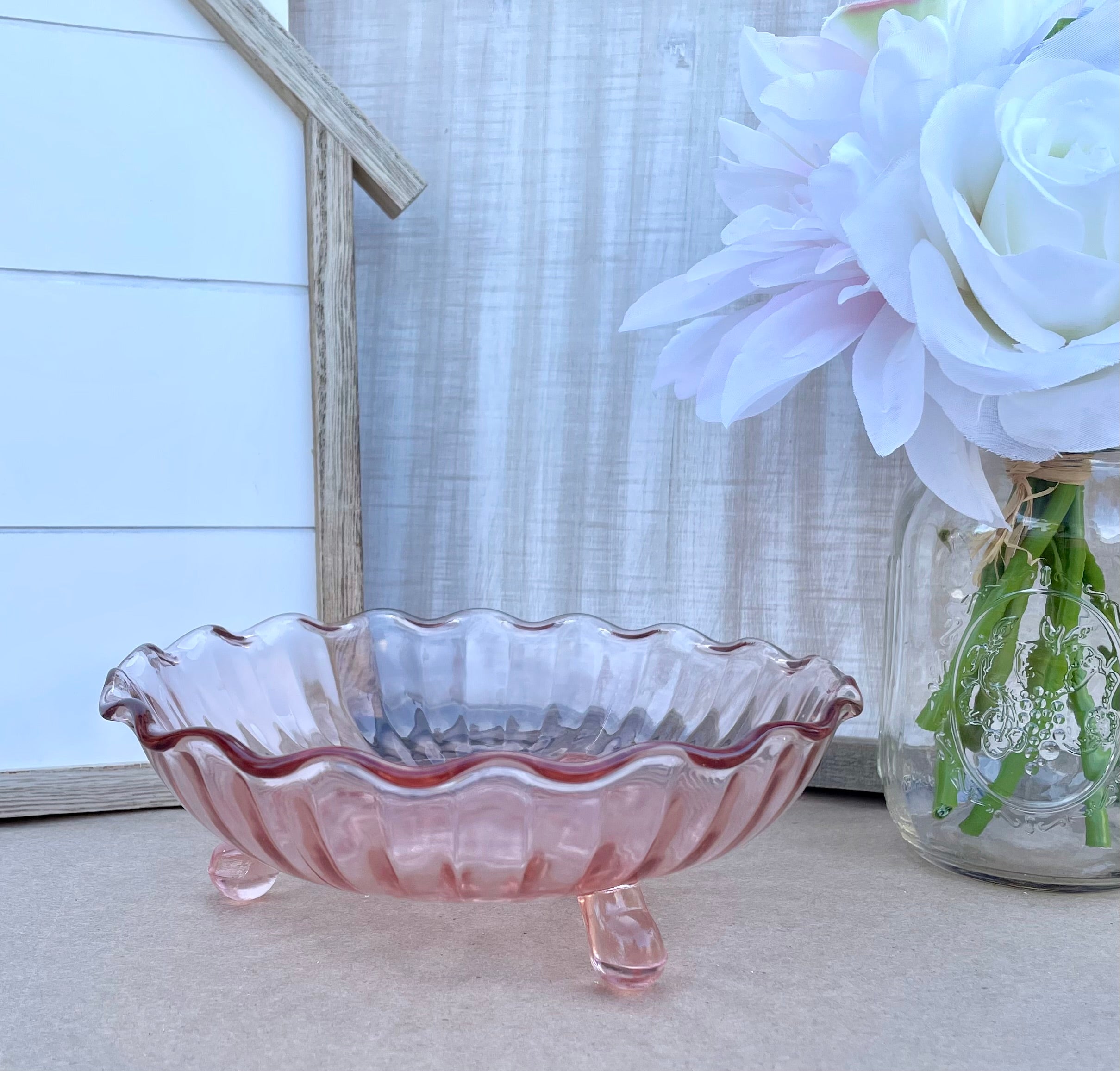 Pink Depression Glass store Large Fruit Bowl 12