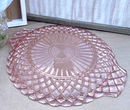 Antique Pink Depression Glass Diamond Pattern 11.5 inch Platter with Handles