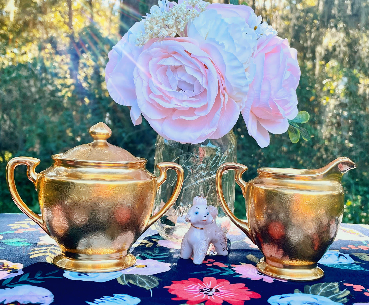 Vintage 1930s Pickard Cream and Sugar Bowls