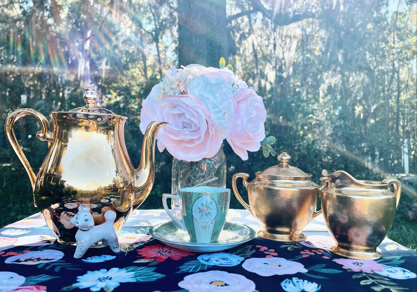 Vintage 1930s Pickard Cream and Sugar Bowls