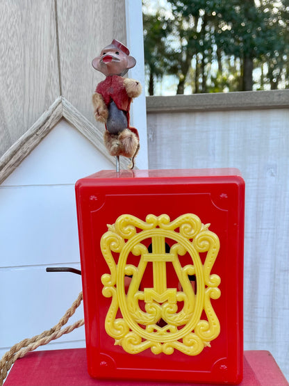 Vintage Hurdy Gurdy Mattel Wind up Circus Monkey Music Box