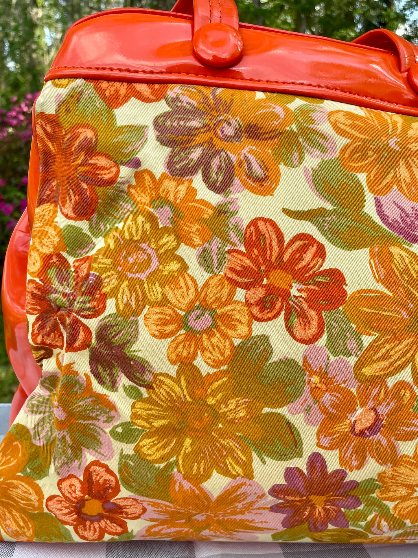 Vintage Retro Orange Canvas 1960s Flower Power Purse