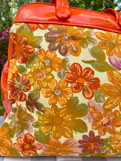 Vintage Retro Orange Canvas 1960s Flower Power Purse