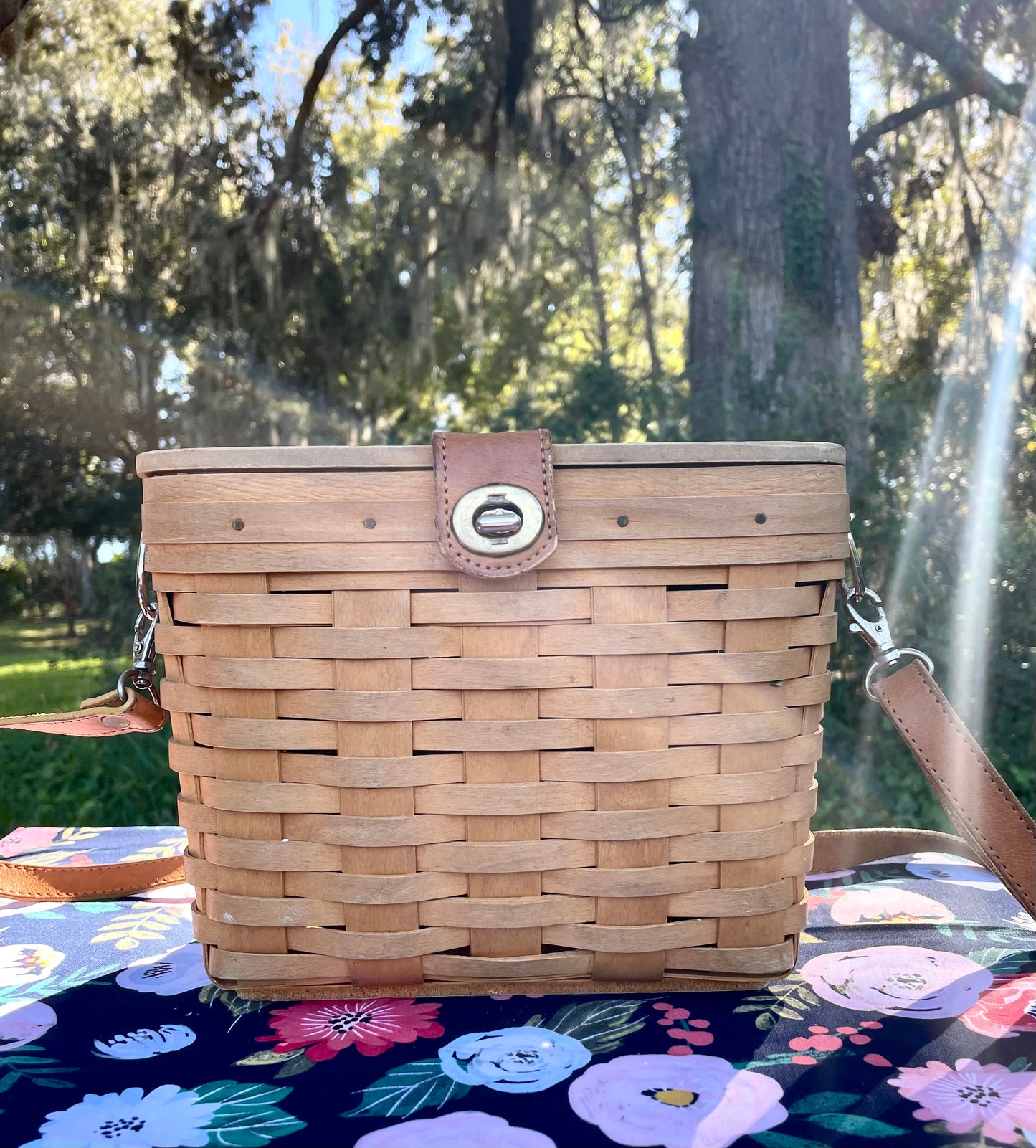 Vintage Longaberger Picnic Basket Purse with Leather Strap