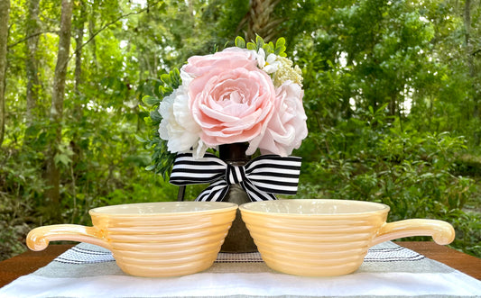 Vintage Peach Lusterware Fire King 23 Opalescent Glass Bowls with Handles