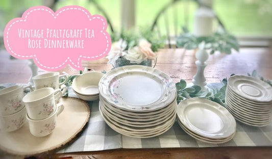 Vintage Pfaltzgraff Tea Rose Dinnerware 23 Piece Set for 4 people serving Dusty Pink Stoneware Dishes