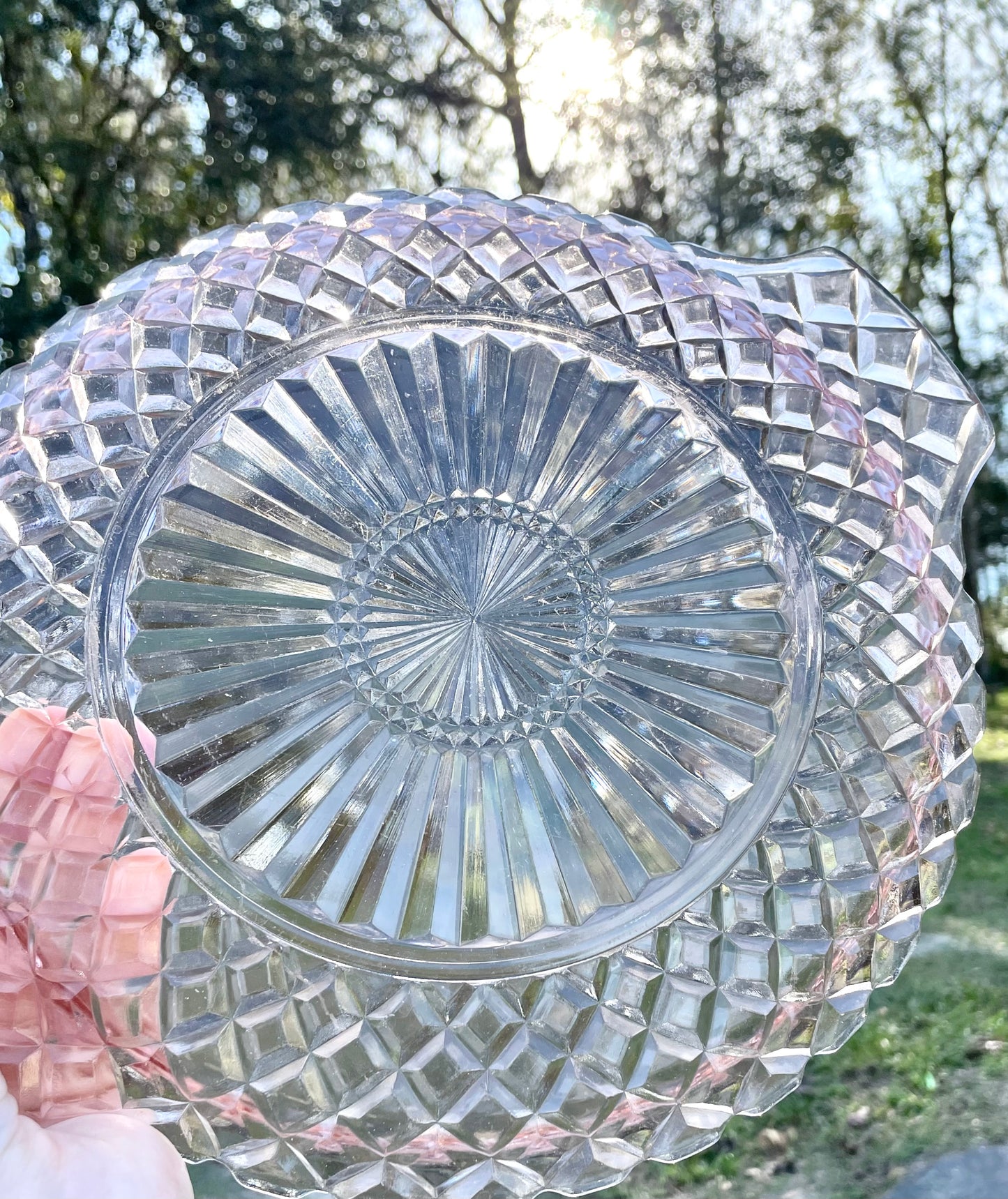 Antique Pink Depression Glass Diamond Pattern 11.5 inch Platter with Handles