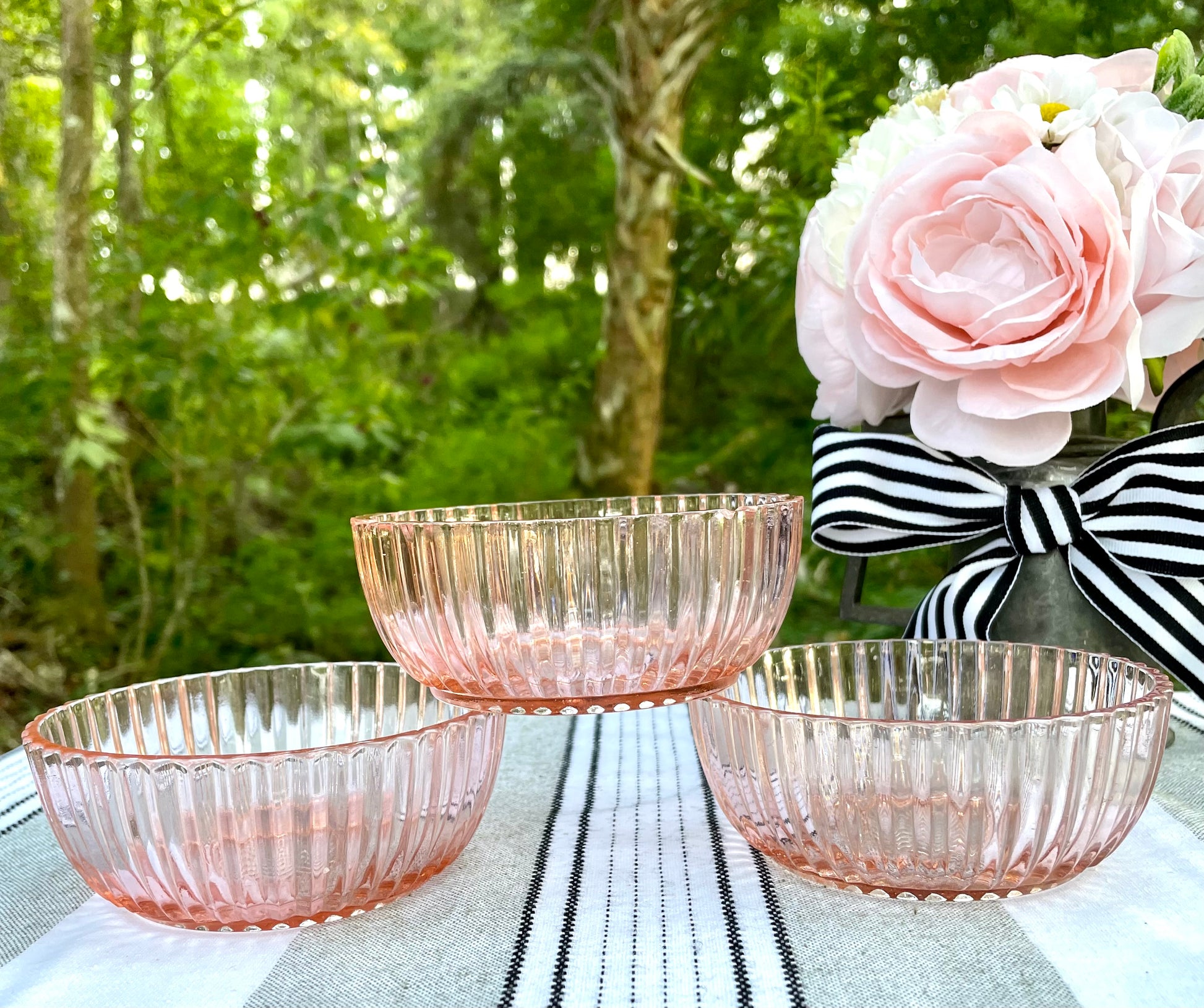 Antique Anchor Hocking Queen Mary Company 3 Depression Pink Bird Glass of The – Broken Set Bowls
