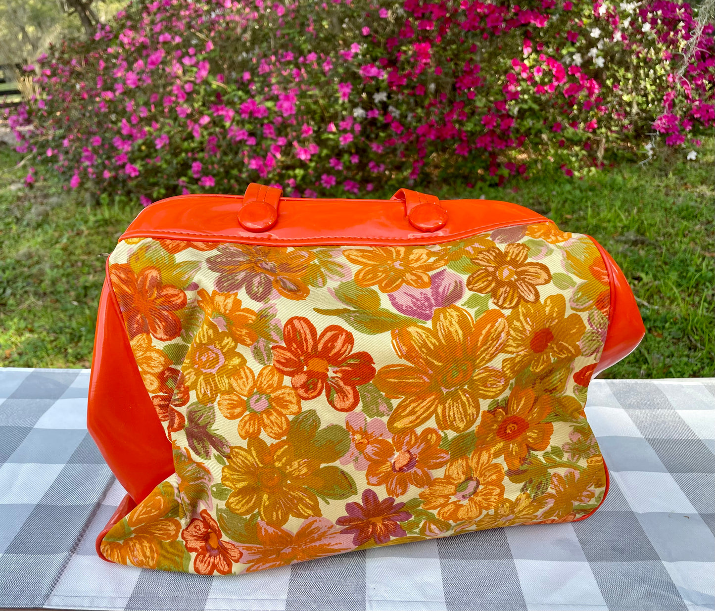 Vintage Retro Orange Canvas 1960s Flower Power Purse