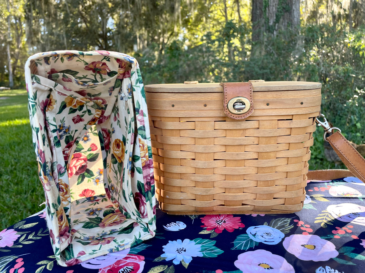 Vintage Longaberger Picnic Basket Purse with Leather Strap