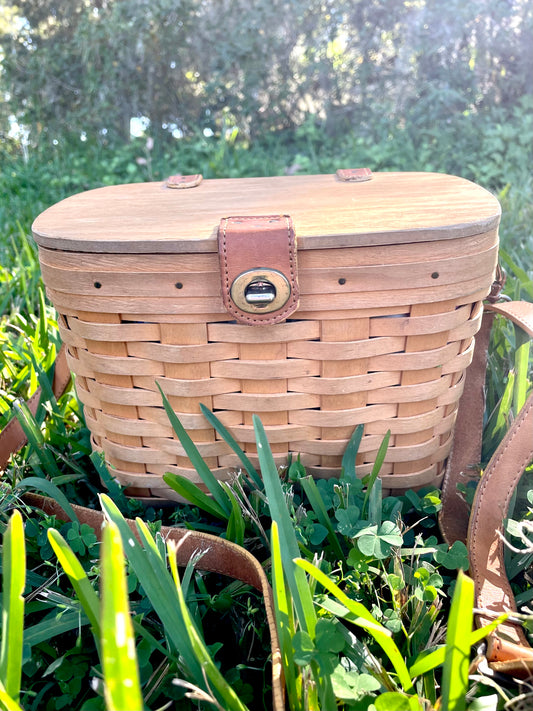 Vintage Longaberger Picnic Basket Purse with Leather Strap