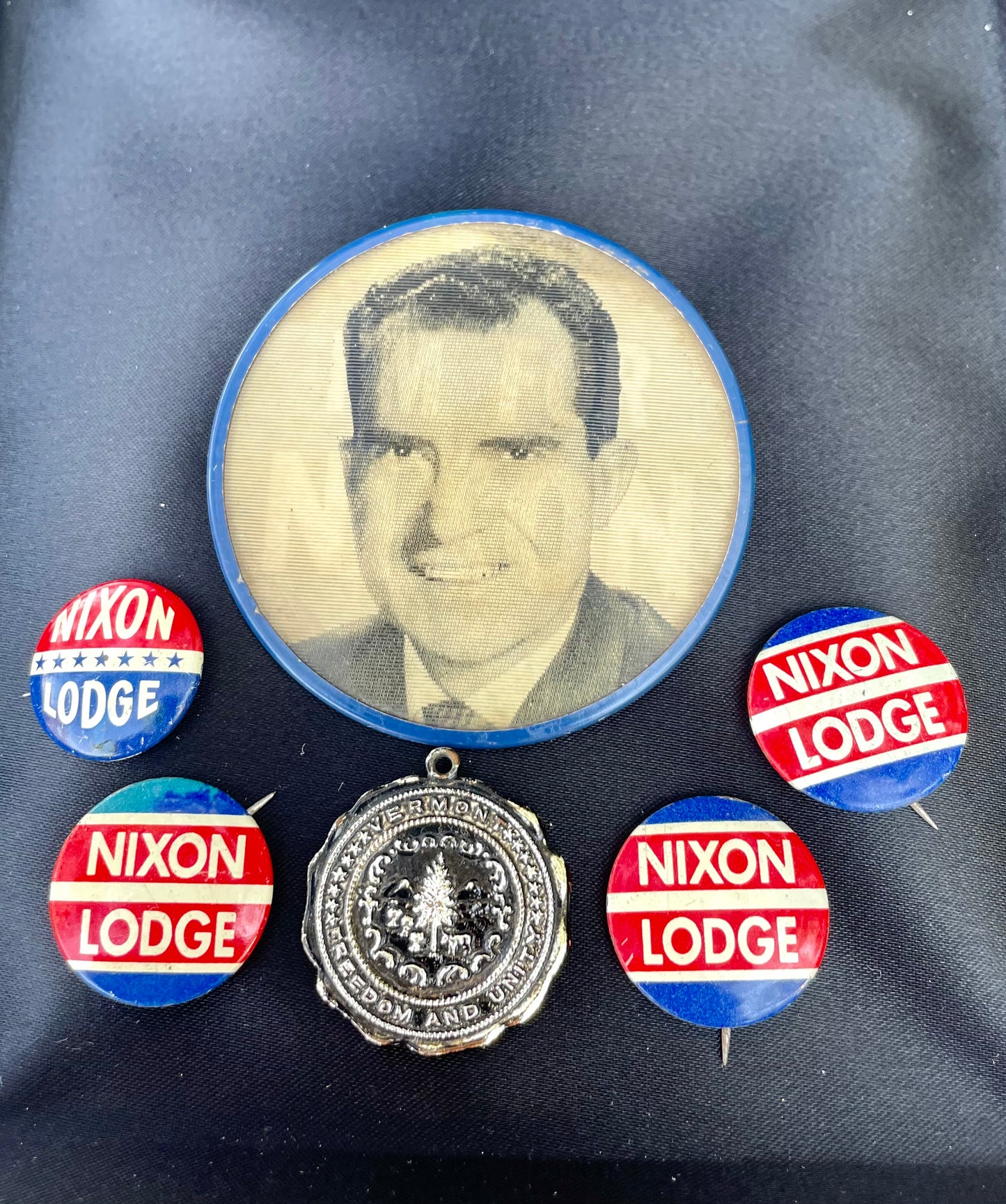 Vintage Vermont State Coin like Pendant with Nixon on the Back