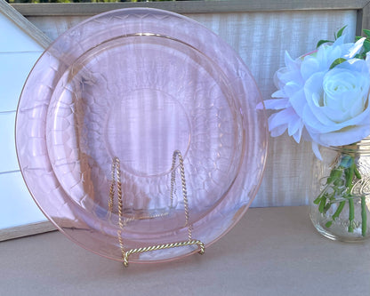 Antique Pink Depression Glass Honeycomb Pressed Cake Plate/ Vanity Tray