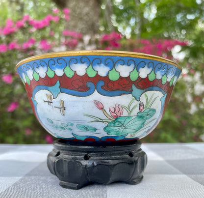 Vintage Cloisonne Enamel over Copper Red Accent Bowl