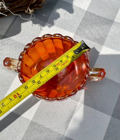 Vintage Marigold Carnival Glass Scalloped Sugar Bowl with Handles