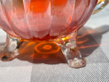 Vintage Marigold Carnival Glass Scalloped Sugar Bowl with Handles